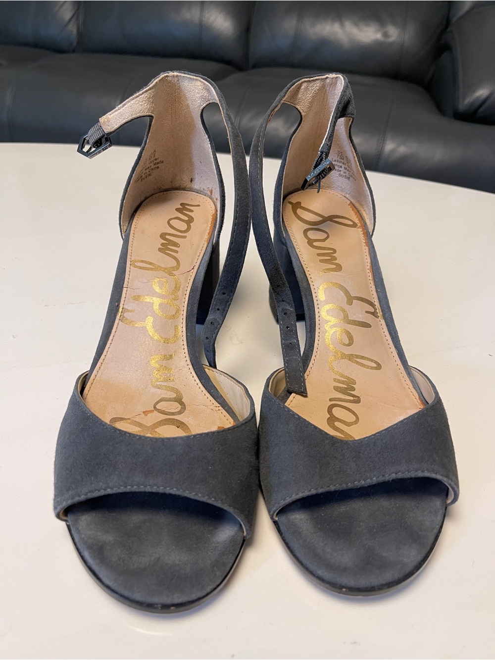 Sam Edelman Black Suede Open-Toe Ankle-Strap Heels